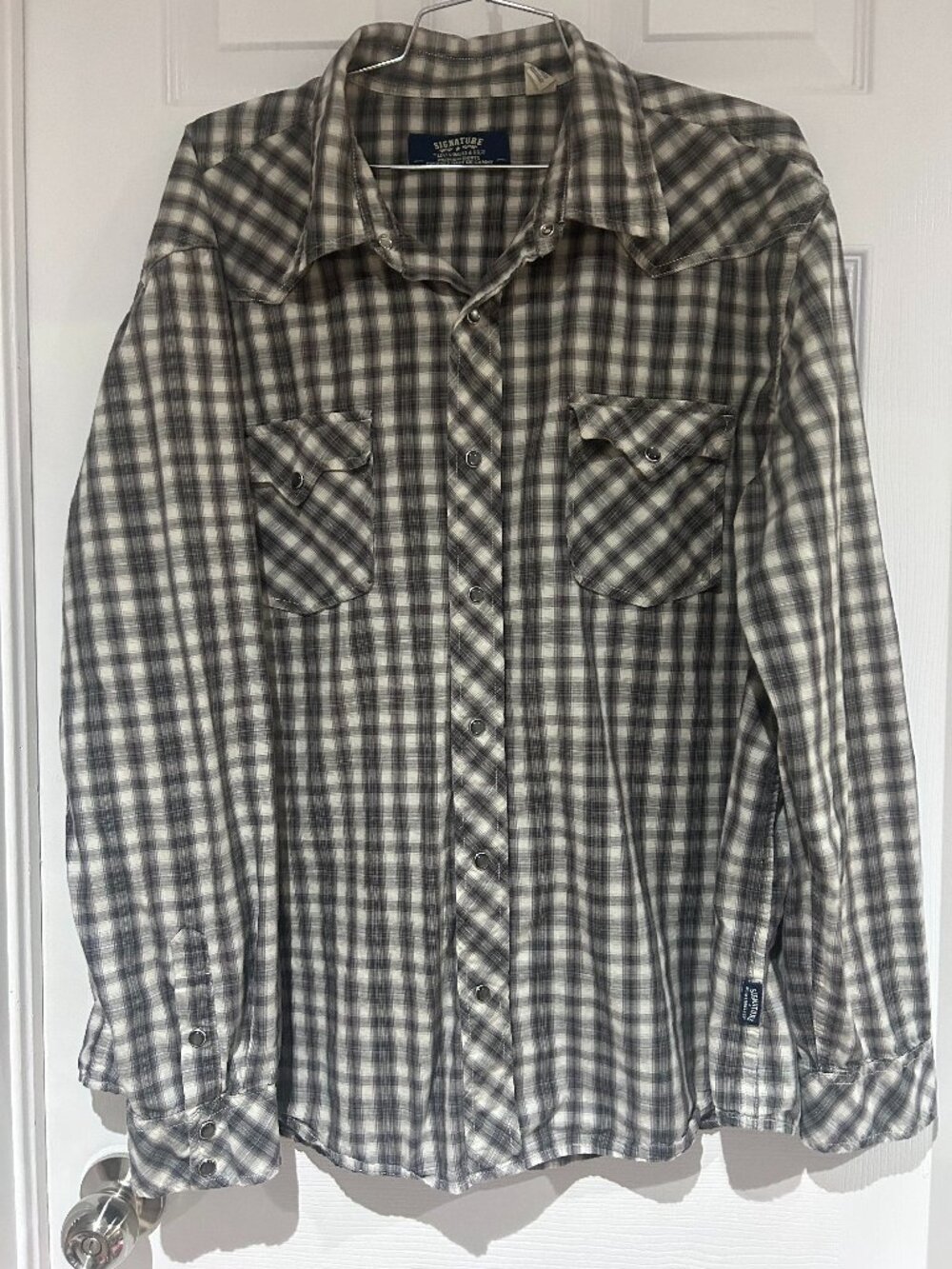Levis Strauss Signature Pearl Snap Western Button Down Plaid Shirt Xl